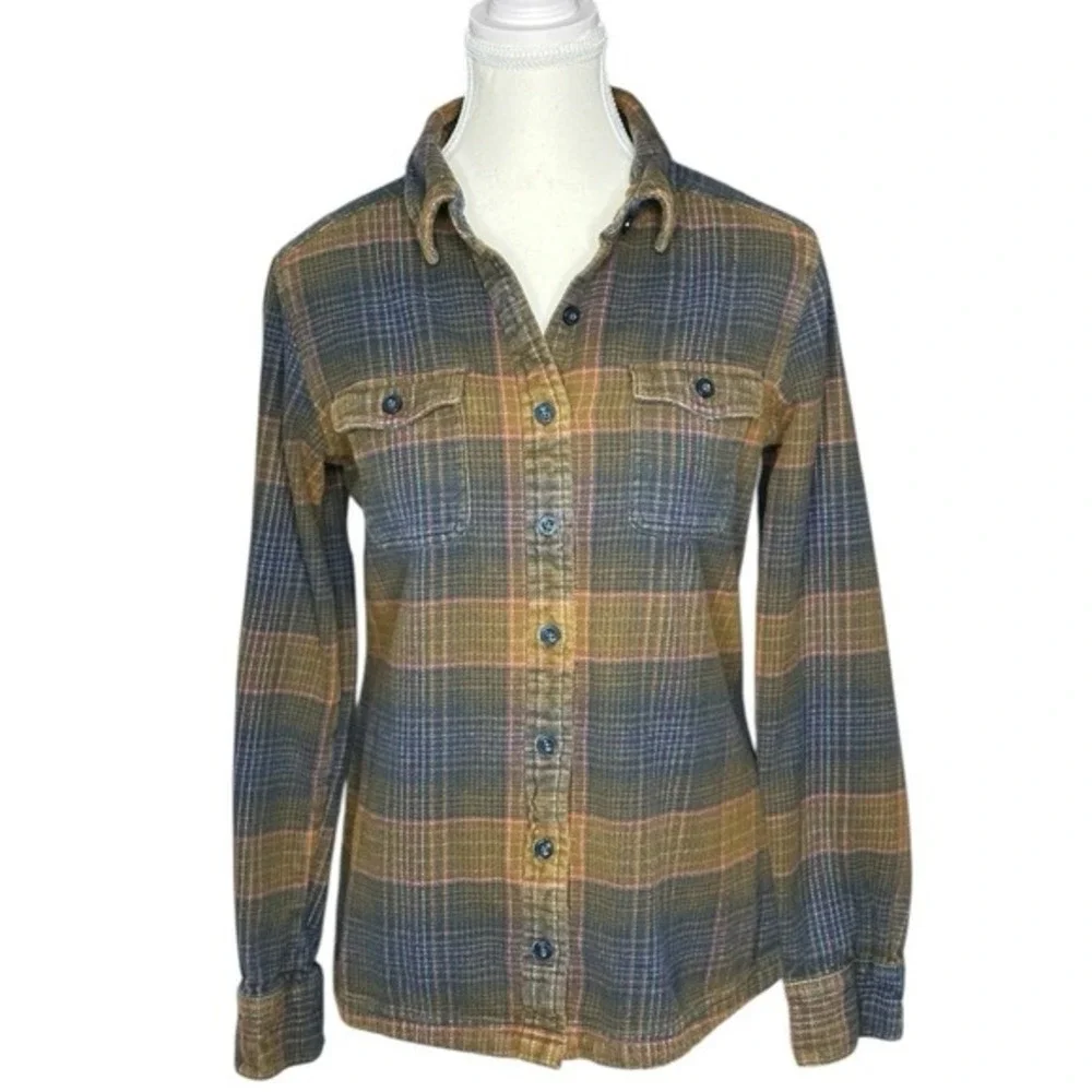 Patagonia Womens Fjord 4 Organic Cotton Flannel Plaid Button Down Shirt Brown - Picture 1 of 13